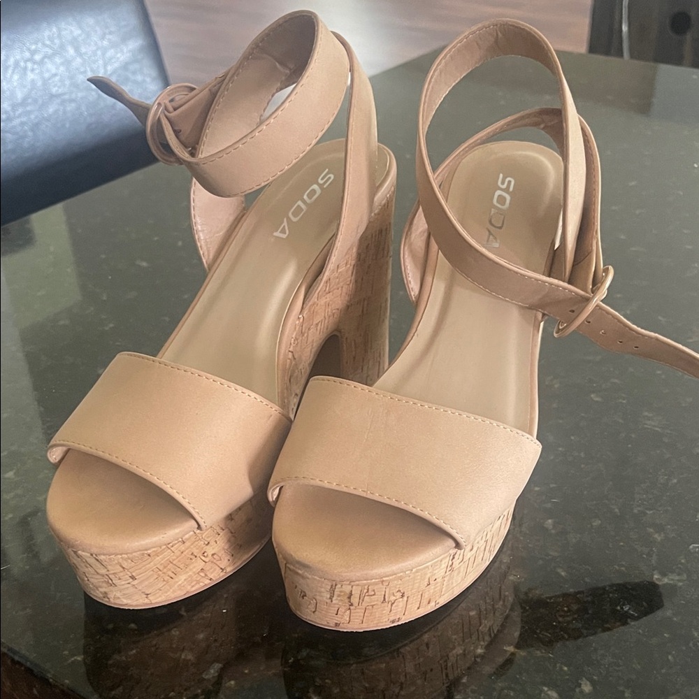 Soda Women's Beige Platform Heels